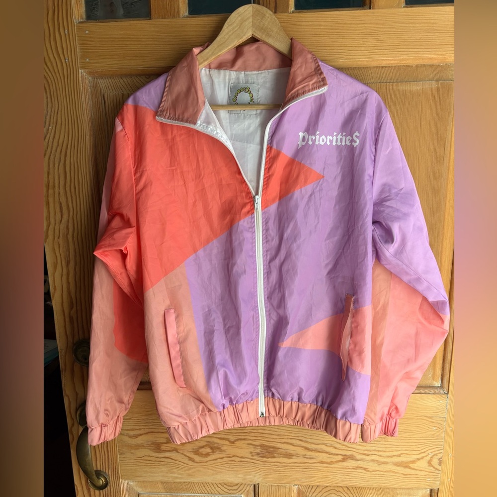 Priorities Colorblock Windbreaker Rain Jacket | Lilac & Coral | Medium